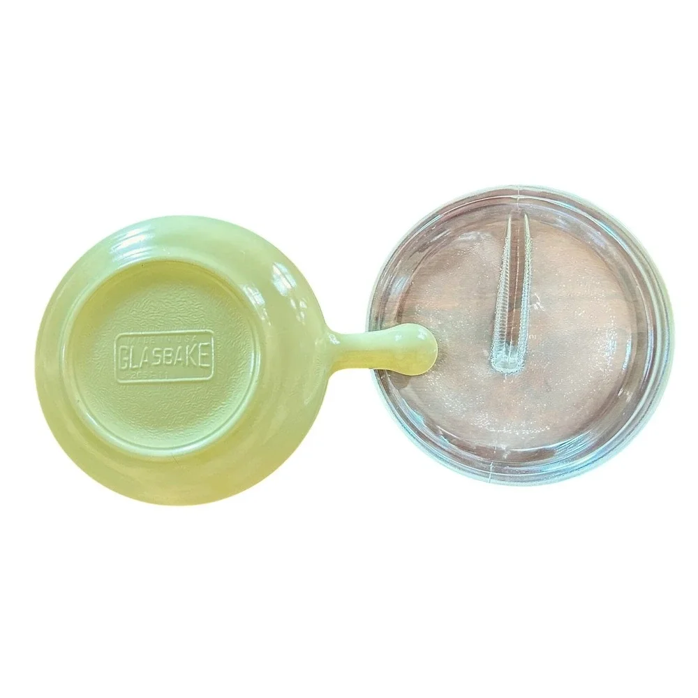 Glasbake Chartreuse Milk Glass Soup Bowl with Lid 2650-11 Vintage Lime Green MCM
